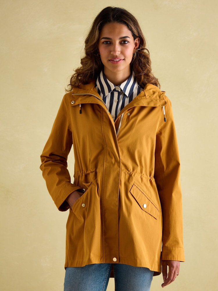 Joules Portwell Dark Yellow Waterproof Raincoat With Hood - Image 1 of 8
