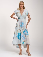 Jolie Moi Blue Printed Scuba Dipped Hem Midi Dress - Image 6 of 6