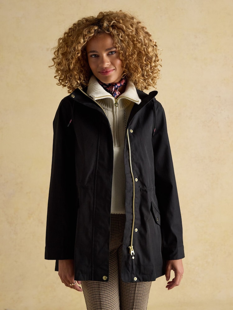 Joules Portwell Black Waterproof Raincoat With Hood and Adjustable Waist - Image 13 of 13