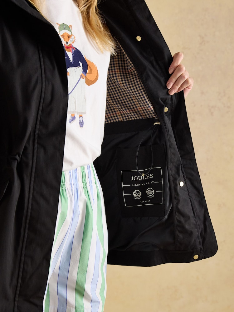 Joules Portwell Black Waterproof Raincoat With Hood - Image 4 of 11
