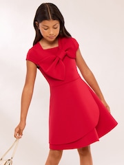 Lipsy Red Statement Bow Scuba Dress (5-16yrs) - Image 1 of 5