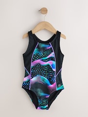 Black Swirl Sports Open Back Swimsuit (3-16yrs) - Image 1 of 4
