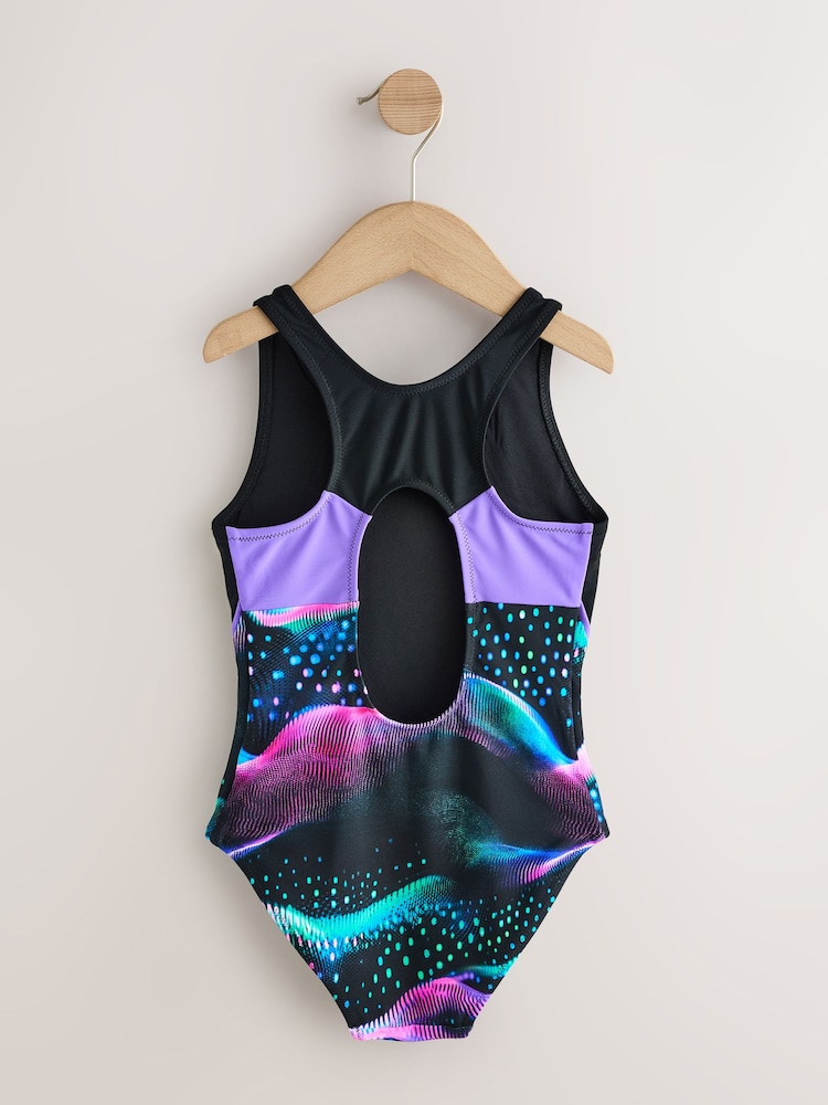 Black Swirl Sports Open Back Swimsuit (3-16yrs) - Image 2 of 4 Black Swirl Sports Open Back Swimsuit (3-16yrs) - Image 2 of 4