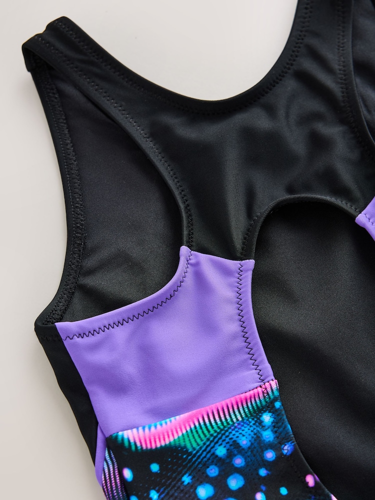 Black Swirl Sports Open Back Swimsuit (3-16yrs) - Image 4 of 4 Black Swirl Sports Open Back Swimsuit (3-16yrs) - Image 4 of 4