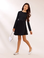 Lipsy Black Long Sleeve 2-in-1 Puffball Dress (5-16yrs) - Image 3 of 5
