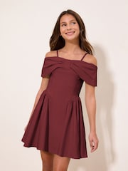 Lipsy Burgundy Red Bardot Teen Dress (7-16yrs) - Image 1 of 5
