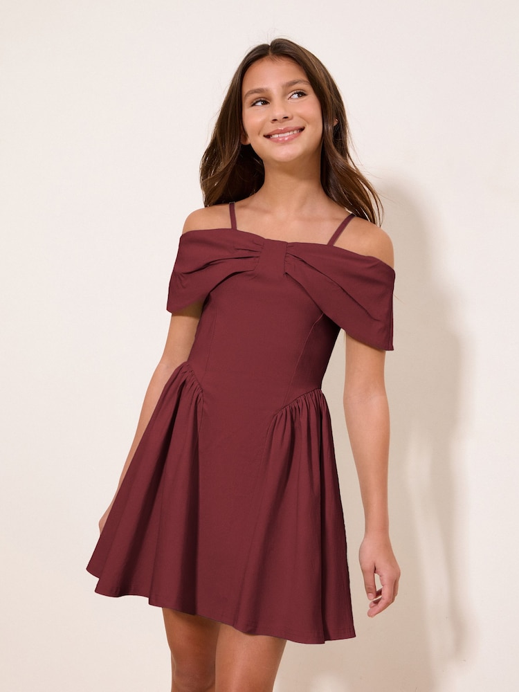 Lipsy Burgundy Red Bardot Teen Dress (7-16yrs) - Image 1 of 5