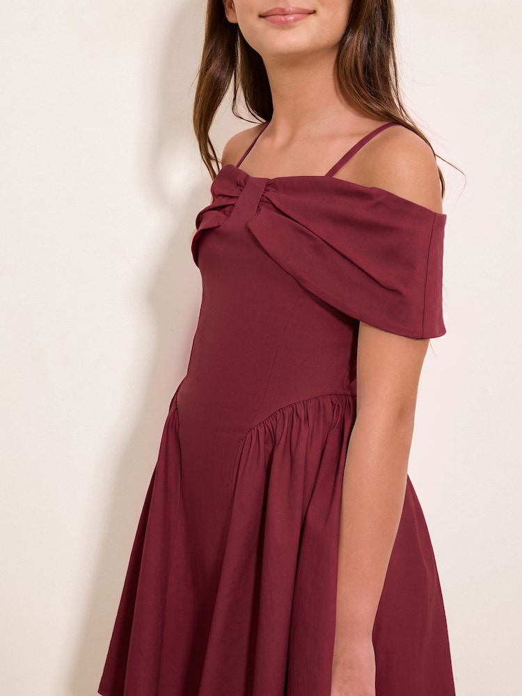 Lipsy Burgundy Red Bardot Teen Dress (7-16yrs) - Image 2 of 5
