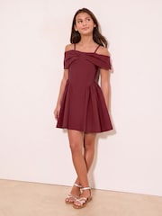 Lipsy Burgundy Red Bardot Teen Dress (7-16yrs) - Image 4 of 5