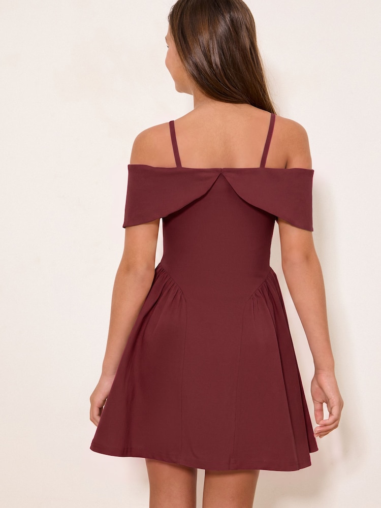 Lipsy Burgundy Red Bardot Teen Dress (7-16yrs) - Image 5 of 5