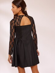 Lipsy Black Long Sleeve Lace Detail Scuba Dress (5-16yrs) - Image 4 of 4