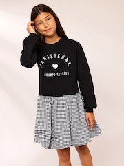 Lipsy Black Paris 2-in-1 Gingham Sweat Dress (5-14yrs) - Image 1 of 5