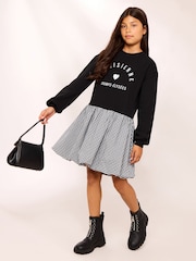 Lipsy Black Paris 2-in-1 Gingham Sweat Dress (5-14yrs) - Image 4 of 5