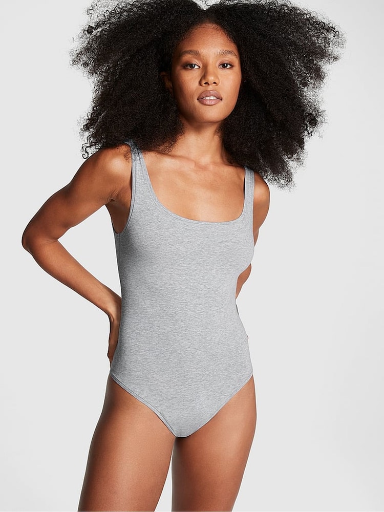 Victoria's Secret PINK Medium Heather Grey Cotton Bodysuit - Image 1 of 3 Victoria's Secret PINK Medium Heather Grey Cotton Bodysuit - Image 1 of 3