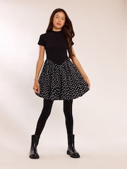 Lipsy Black Heart Spot Short Sleeve 2-in-1 Puffball Dress (5-16yrs) - Image 3 of 4