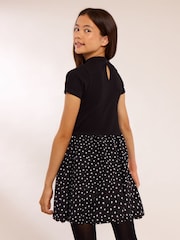 Lipsy Black Heart Spot Short Sleeve 2-in-1 Puffball Dress (5-16yrs) - Image 4 of 4