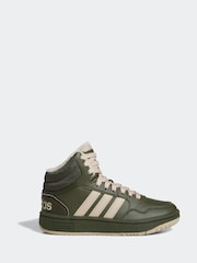 adidas Green Fur Lined Kids Sportswear Hoops Mid 3.0 Trainers - Image 1 of 8