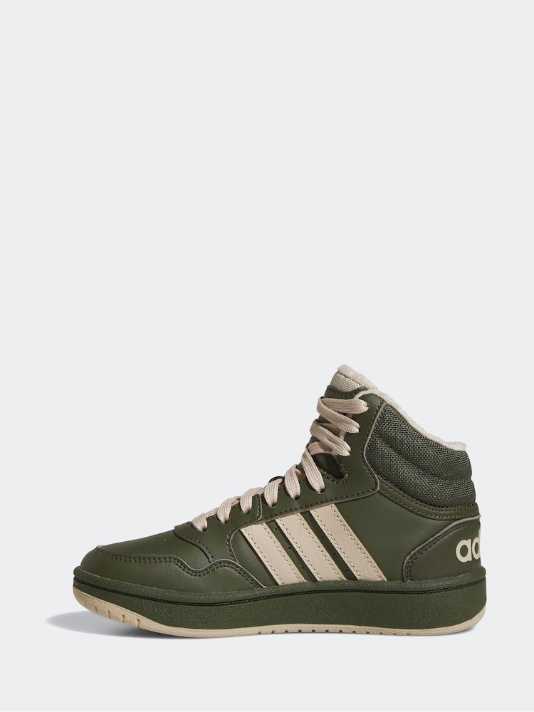 adidas Green Fur Lined Kids Sportswear Hoops Mid 3.0 Trainers - Image 2 of 8