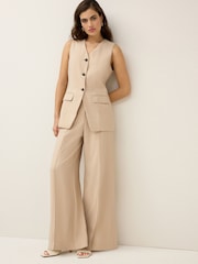 Neutral Pinstripe Tailored Wide Trousers - Image 1 of 6
