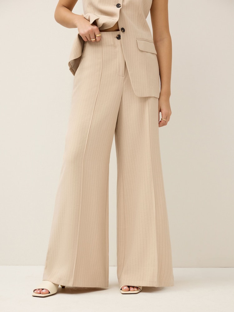 Neutral Pinstripe Tailored Wide Trousers - Image 2 of 6