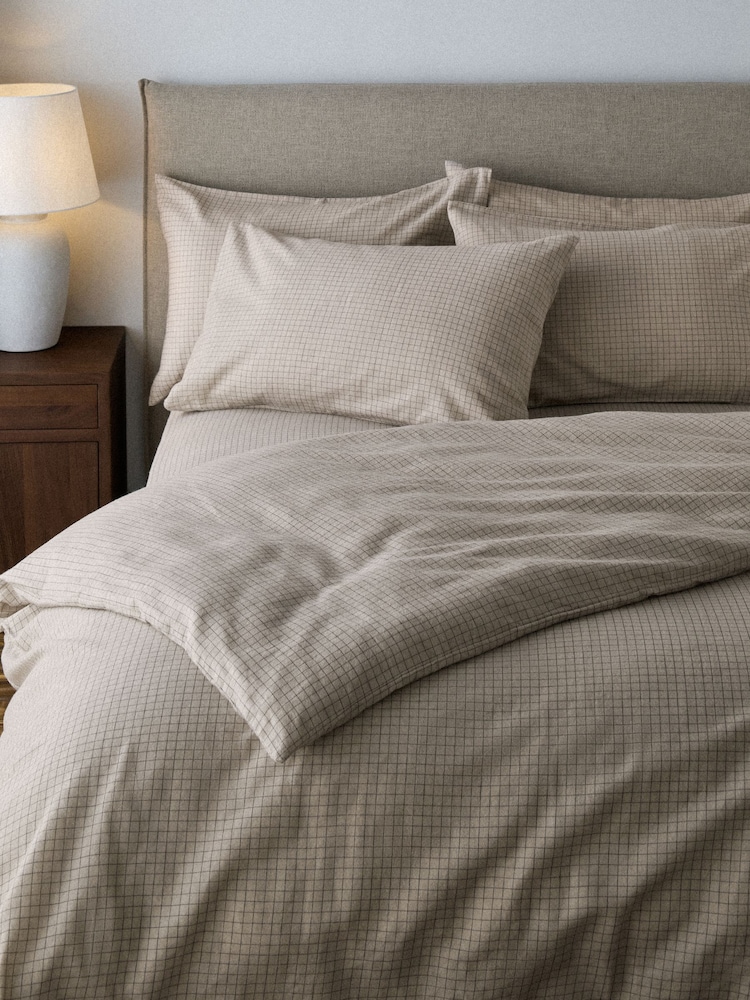 The Set 2 Pack Natural Windowpane Check Cosy Brushed Cotton Bedsets with Fitted Sheets - Image 1 of 5 The Set 2 Pack Natural Windowpane Check Cosy Brushed Cotton Bedsets with Fitted Sheets - Image 1 of 5