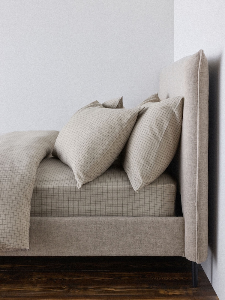 The Set 2 Pack Natural Windowpane Check Cosy Brushed Cotton Bedsets with Fitted Sheets - Image 2 of 5 The Set 2 Pack Natural Windowpane Check Cosy Brushed Cotton Bedsets with Fitted Sheets - Image 2 of 5