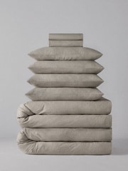 The Set 2 Pack Natural Windowpane Check Cosy Brushed Cotton Bedsets with Fitted Sheets - Image 3 of 5