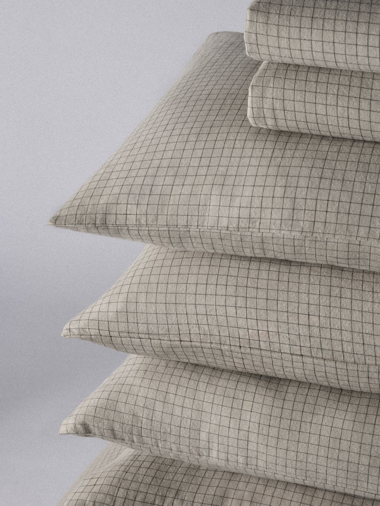 The Set 2 Pack Natural Windowpane Check Cosy Brushed Cotton Bedsets with Fitted Sheets - Image 5 of 5 The Set 2 Pack Natural Windowpane Check Cosy Brushed Cotton Bedsets with Fitted Sheets - Image 5 of 5
