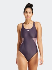 adidas Purple Colour Block C Back Swimsuit - Image 1 of 7