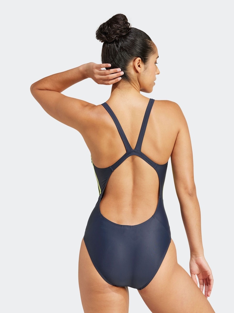 adidas Bright Blue Mid 3 Stripes Swimsuit - Image 2 of 5 adidas Bright Blue Mid 3 Stripes Swimsuit - Image 2 of 5