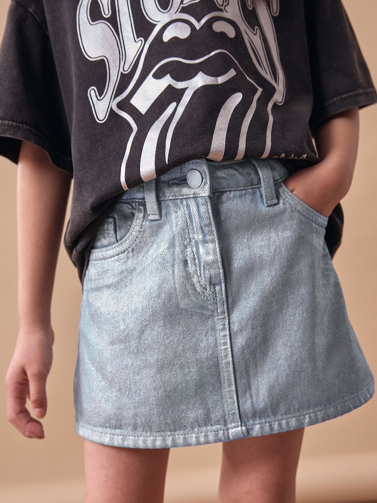 Mid Blue Foil 100% Cotton Skirt (3-16yrs) - Image 1 of 8 Mid Blue Foil 100% Cotton Skirt (3-16yrs) - Image 1 of 8