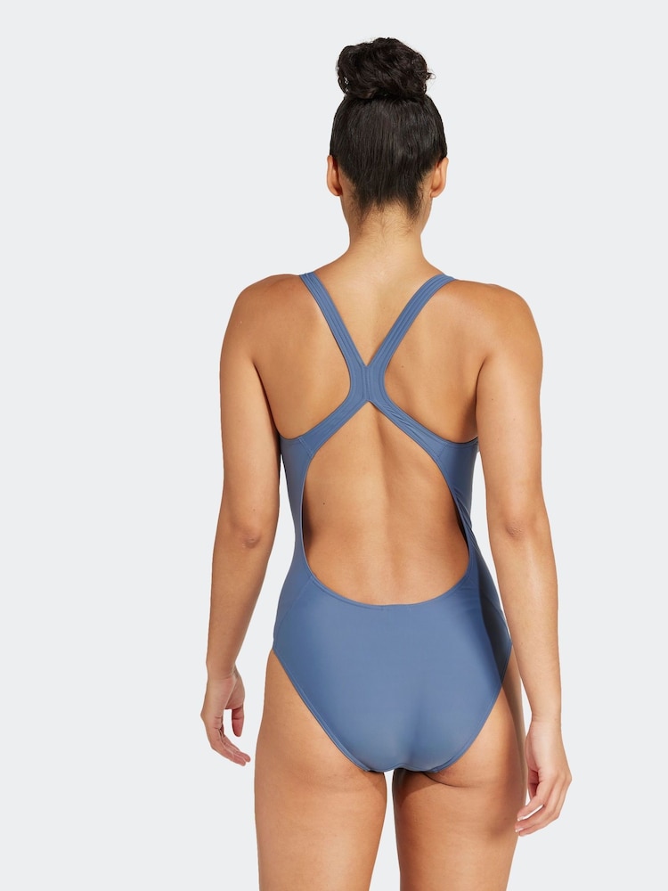 adidas Blue 3 Bar Logo Swimsuit - Image 2 of 7 adidas Blue 3 Bar Logo Swimsuit - Image 2 of 7
