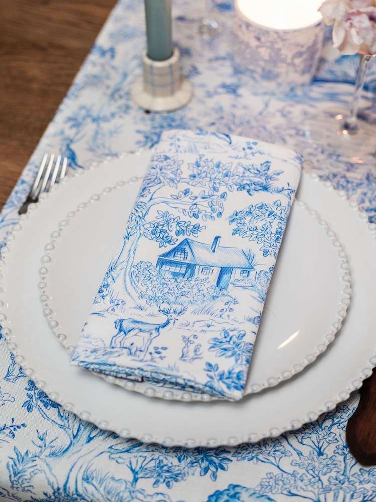 Avalon Home Set of 2 Blue Toile du Jouy Napkins - Image 1 of 4