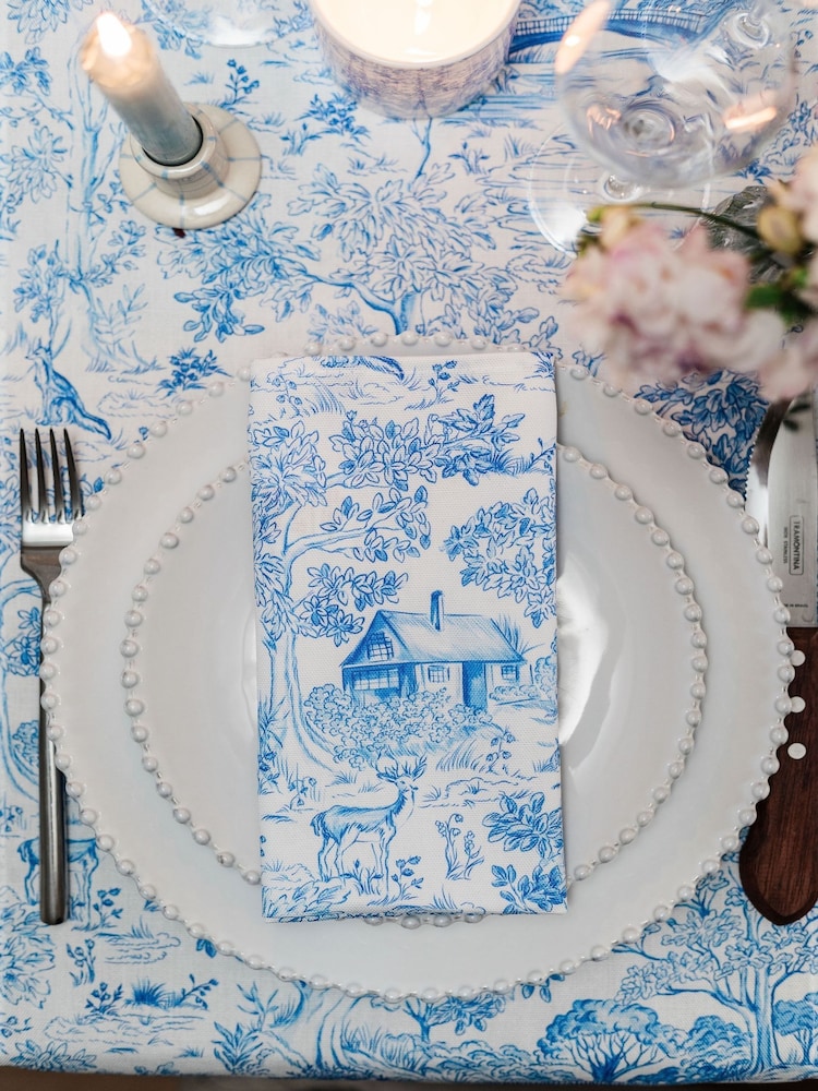 Avalon Home Set of 2 Blue Toile du Jouy Napkins - Image 2 of 4