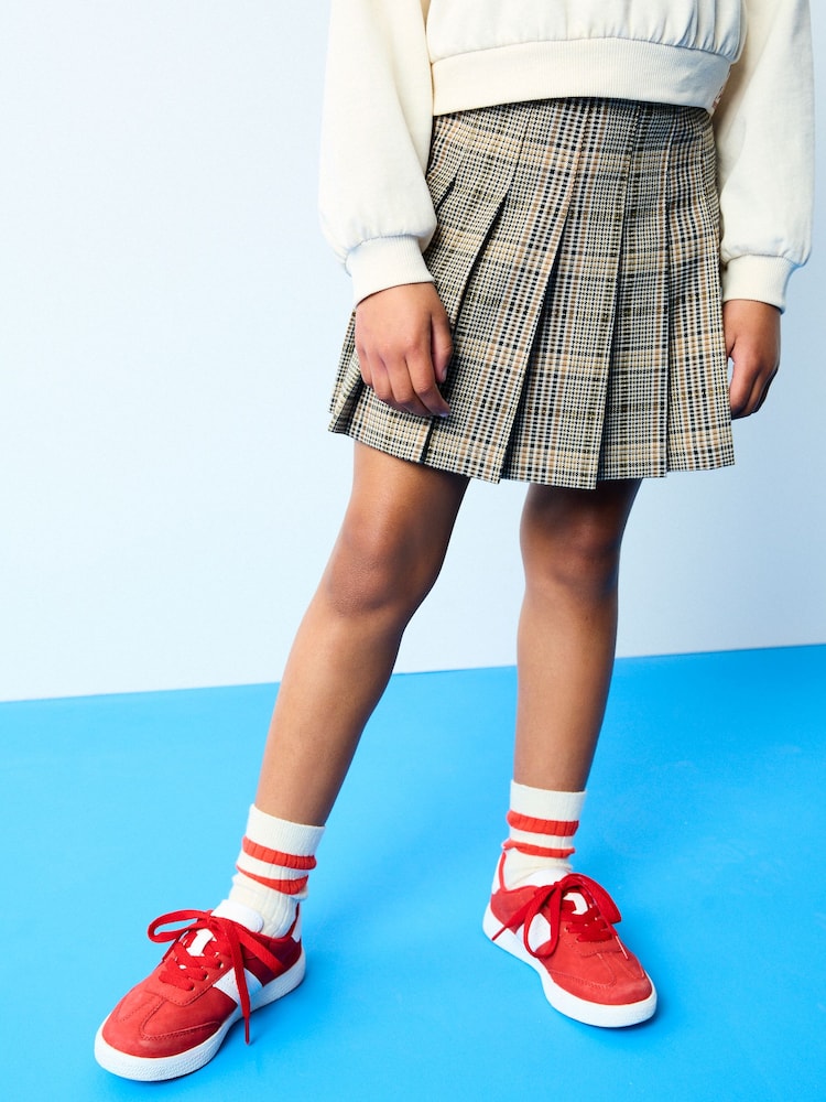 Neutral Check Pleated Skirt (3-16yrs) - Image 1 of 3