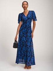 Jolie Moi Blue Angel Sleeve Mesh Maxi Dress - Image 1 of 6