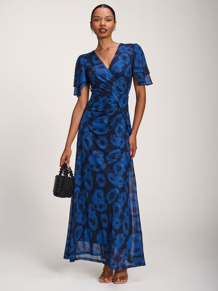 Jolie Moi Blue Angel Sleeve Mesh Maxi Dress - Image 1 of 6