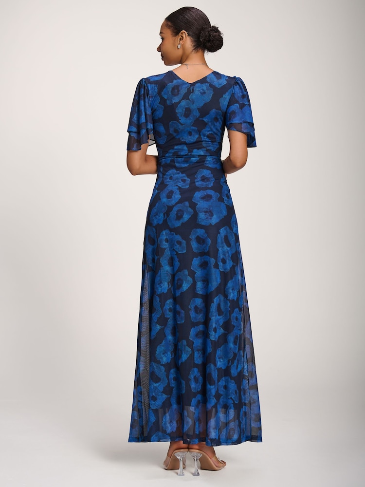 Jolie Moi Blue Angel Sleeve Mesh Maxi Dress - Image 2 of 6