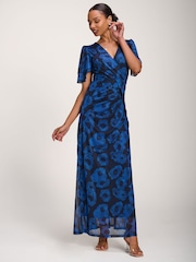 Jolie Moi Blue Angel Sleeve Mesh Maxi Dress - Image 4 of 6