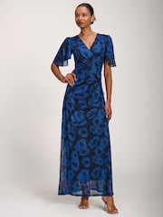 Jolie Moi Blue Angel Sleeve Mesh Maxi Dress - Image 5 of 6