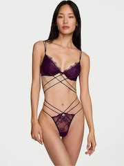 Victoria's Secret Party On Purple Lace Unlined Shine Strappy Bodysuit - Image 1 of 2