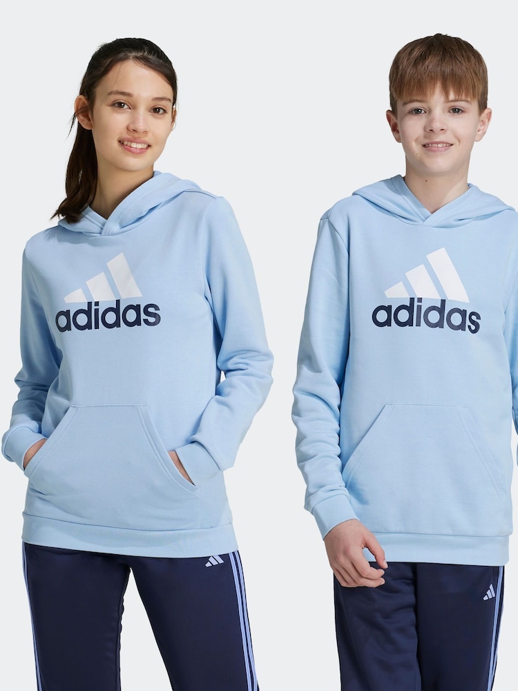 adidas Blue Sportswear Essentials Two Colored Big Logo Cotton Hoodie - Image 1 of 6