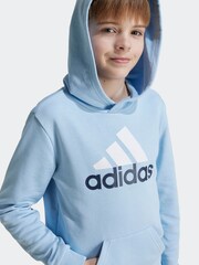 adidas Blue Sportswear Essentials Two Colored Big Logo Cotton Hoodie - Image 3 of 6