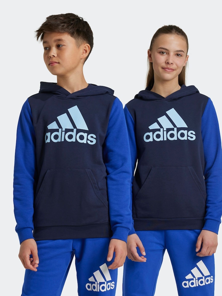 adidas Blue Essentials Big Logo Colourblock Hoodie Kids - Image 1 of 8