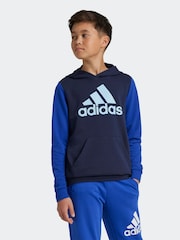 adidas Blue Essentials Big Logo Colourblock Hoodie Kids - Image 4 of 8