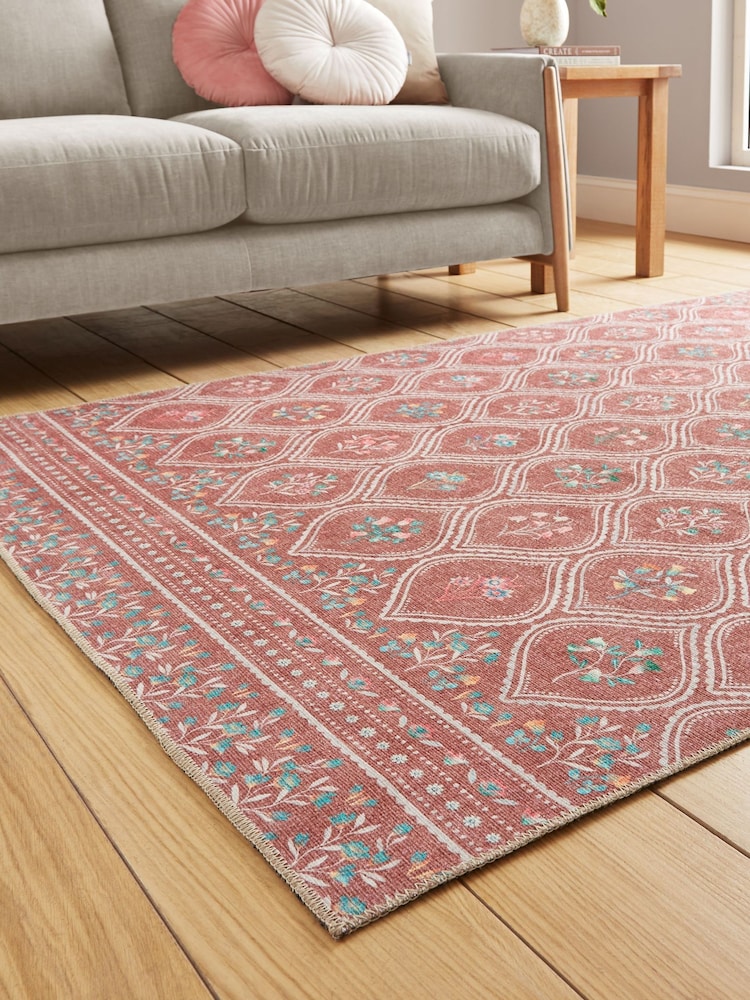 Catherine Lansfield Terracotta Cameo Floral Washable Rug - Image 2 of 6