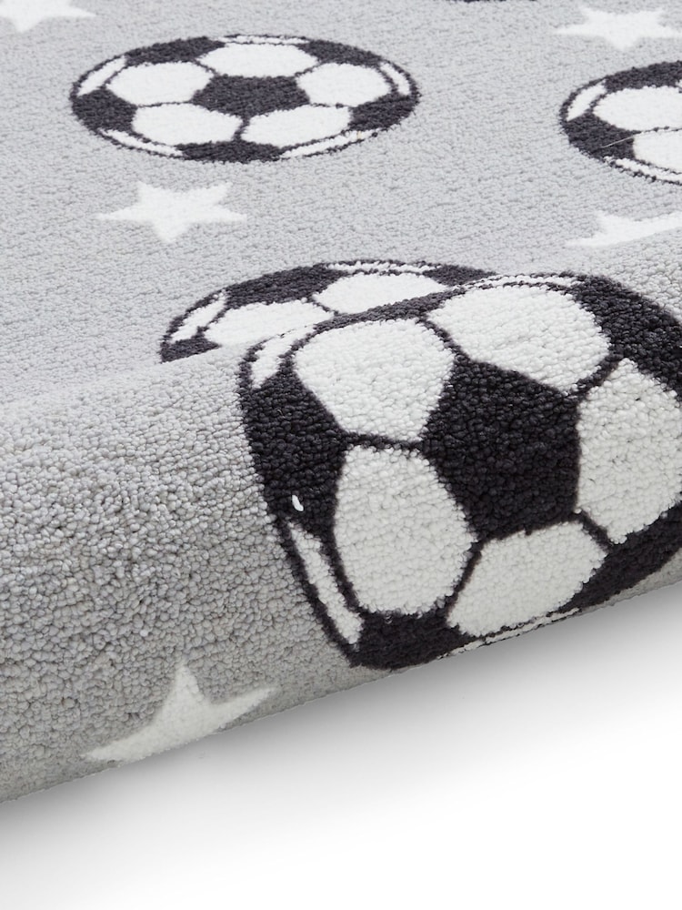 Catherine Lansfield Grey Football Stars Washable Childrens Rug - Image 6 of 6