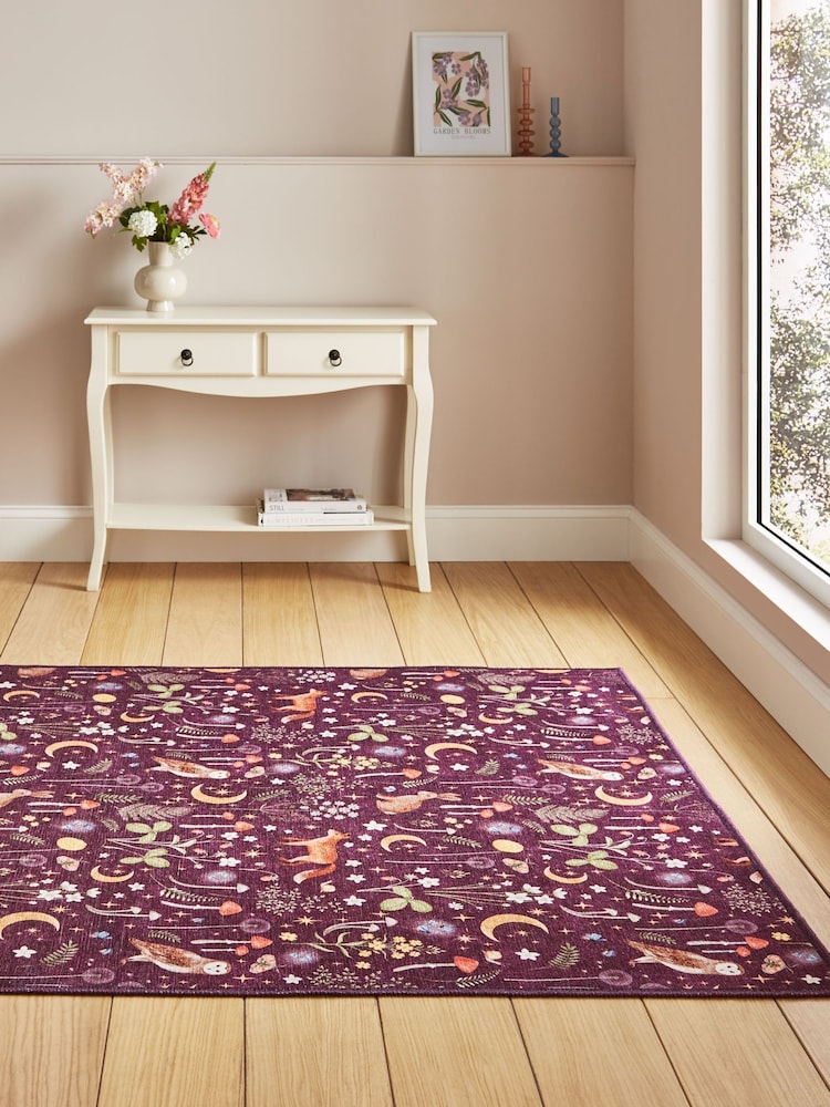 Catherine Lansfield Plum Twilight Animals Washable Rug - Image 1 of 5 Catherine Lansfield Plum Twilight Animals Washable Rug - Image 1 of 5