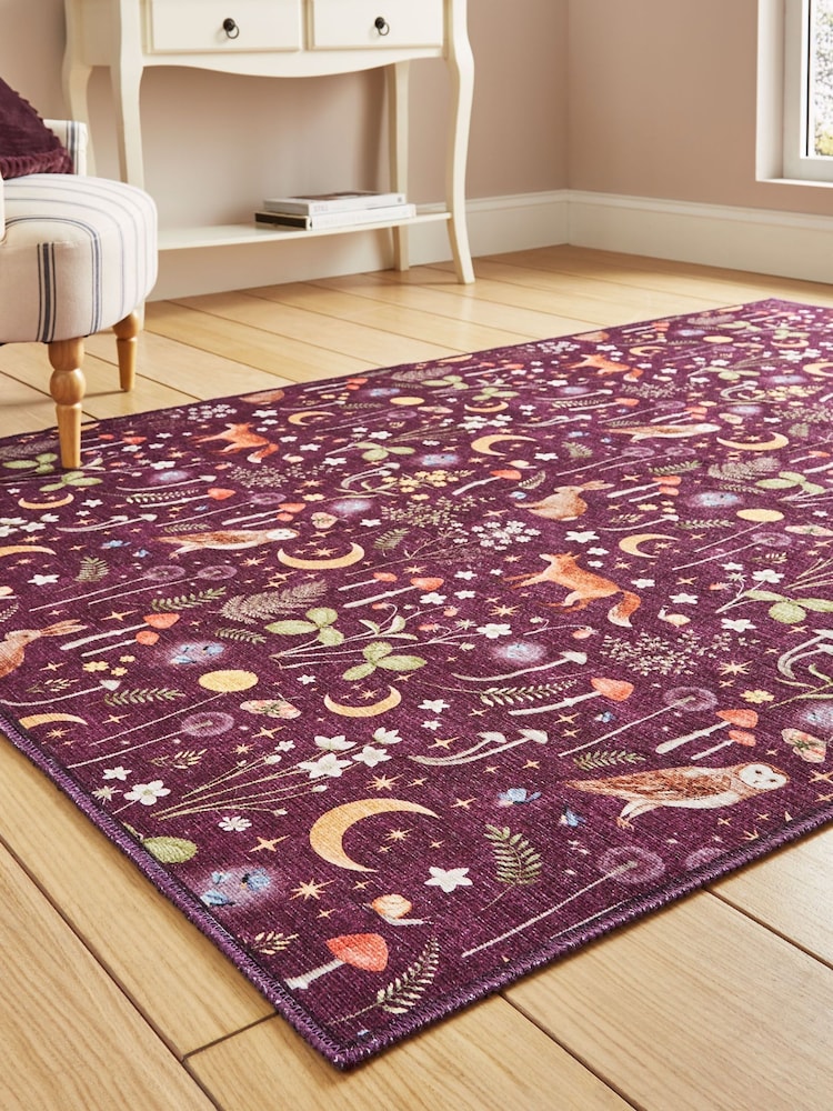 Catherine Lansfield Plum Twilight Animals Washable Rug - Image 2 of 5 Catherine Lansfield Plum Twilight Animals Washable Rug - Image 2 of 5