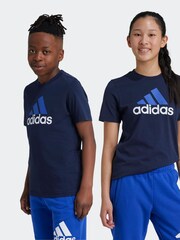 adidas Blue Dark Bold Logo 100% Cotton T-Shirt - Image 1 of 6